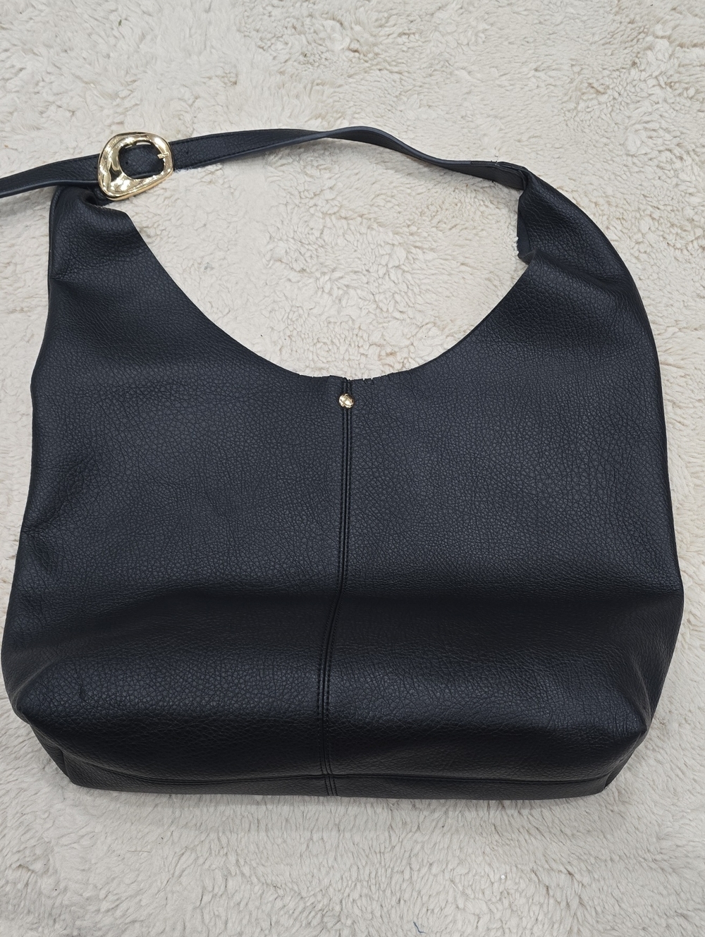 Anthropologie Black Pebbled Leather Shoulder Bag with Gold Buckle